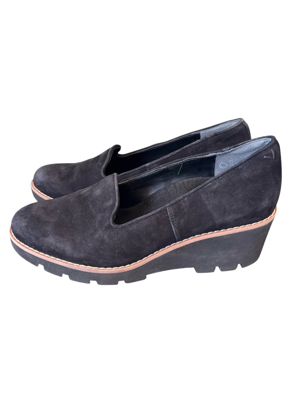 Vionic Black Suede Willa Wedge Platform Slip On Shoe Size 7.5